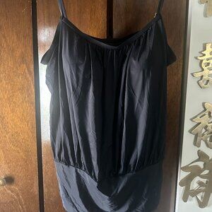 Lightweight Scoop Neck Blouson Tankini Top - Black